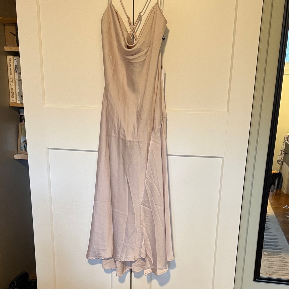 Blush Slip Dress with Draped Neckline & Slit